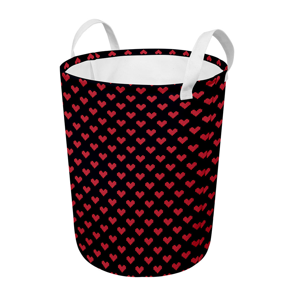 Pixel Heart Pattern Print Round Laundry Basket