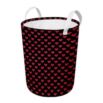Pixel Heart Pattern Print Round Laundry Basket