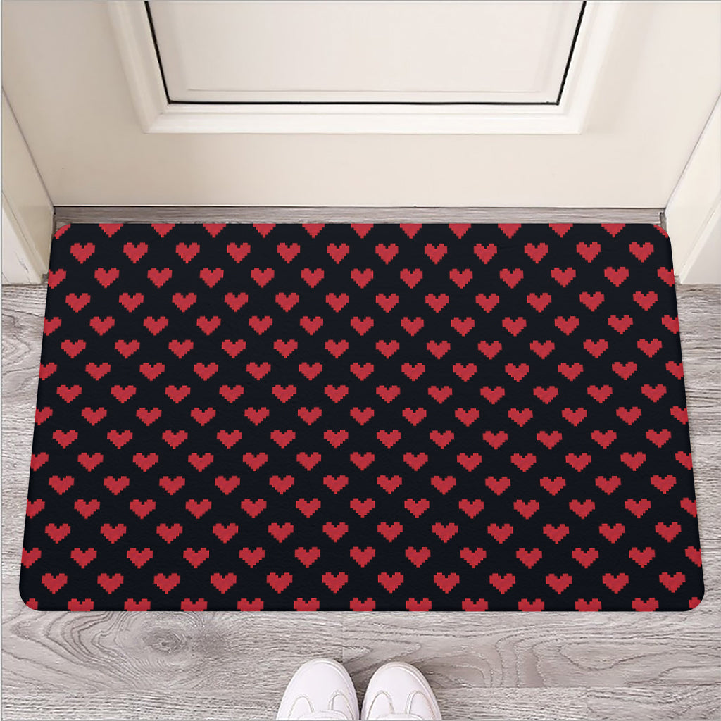 Pixel Heart Pattern Print Rubber Doormat