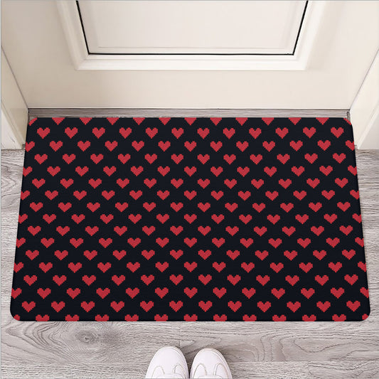 Pixel Heart Pattern Print Rubber Doormat