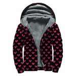 Pixel Heart Pattern Print Sherpa Lined Zip Up Hoodie