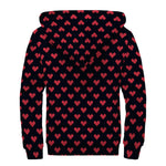 Pixel Heart Pattern Print Sherpa Lined Zip Up Hoodie