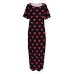 Pixel Heart Pattern Print Short Sleeve Long Nightdress