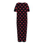 Pixel Heart Pattern Print Short Sleeve Long Nightdress