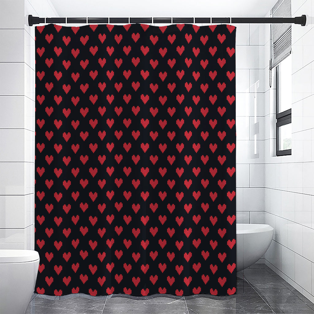 Pixel Heart Pattern Print Shower Curtain
