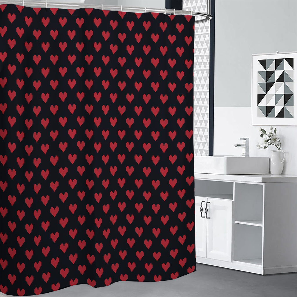 Pixel Heart Pattern Print Shower Curtain