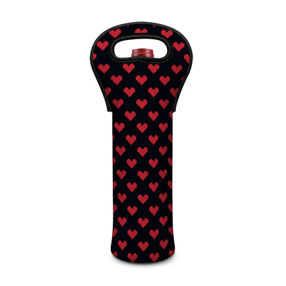 Pixel Heart Pattern Print Single Neoprene Wine Tote