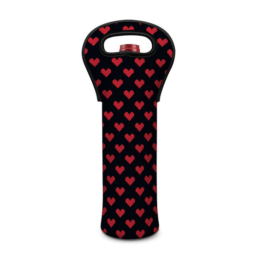 Pixel Heart Pattern Print Single Neoprene Wine Tote