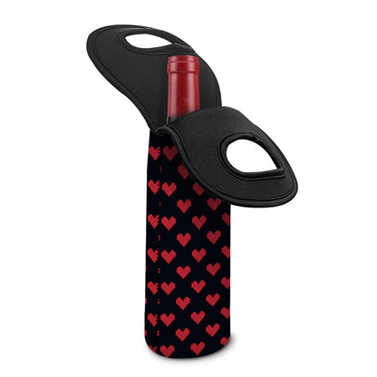 Pixel Heart Pattern Print Single Neoprene Wine Tote