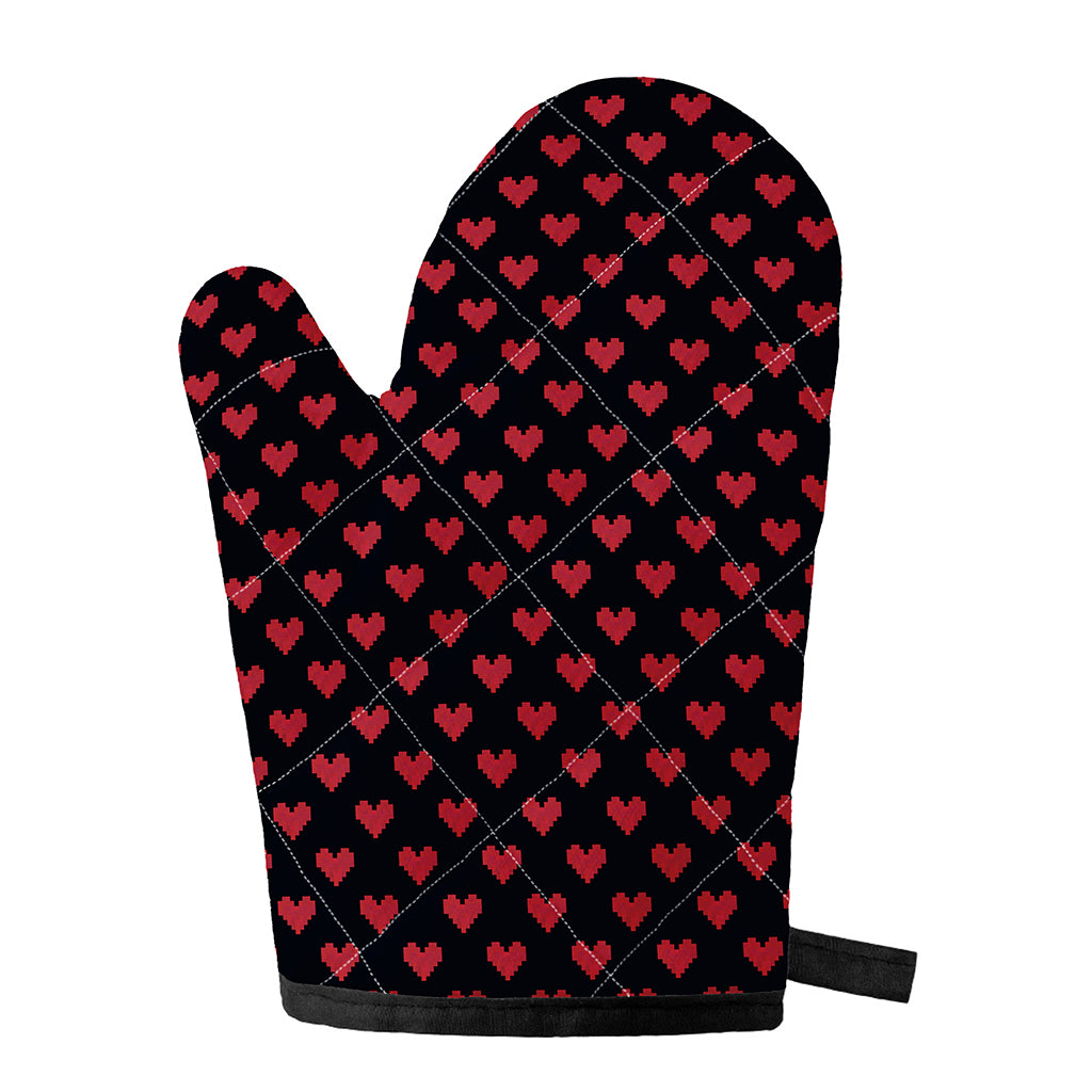 Pixel Heart Pattern Print Single Oven Mitt