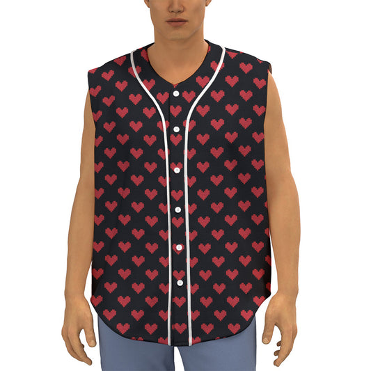 Pixel Heart Pattern Print Sleeveless Baseball Jersey
