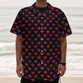 Pixel Heart Pattern Print Textured Short Sleeve Shirt