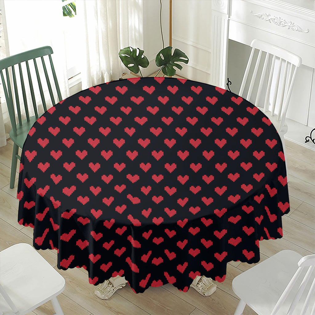 Pixel Heart Pattern Print Waterproof Round Tablecloth