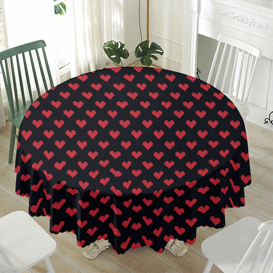Pixel Heart Pattern Print Waterproof Round Tablecloth
