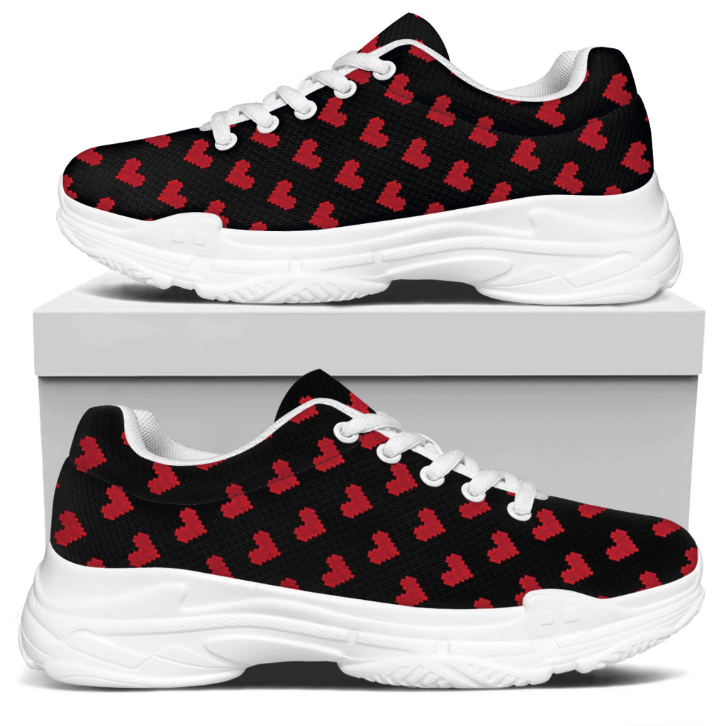 Pixel Heart Pattern Print White Chunky Shoes