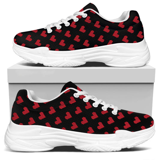 Pixel Heart Pattern Print White Chunky Shoes