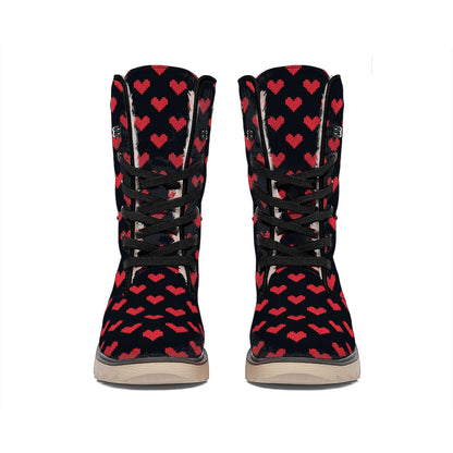 Pixel Heart Pattern Print Winter Boots