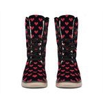 Pixel Heart Pattern Print Winter Boots