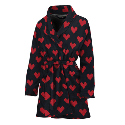 Pixel Heart Pattern Print Women's Bathrobe