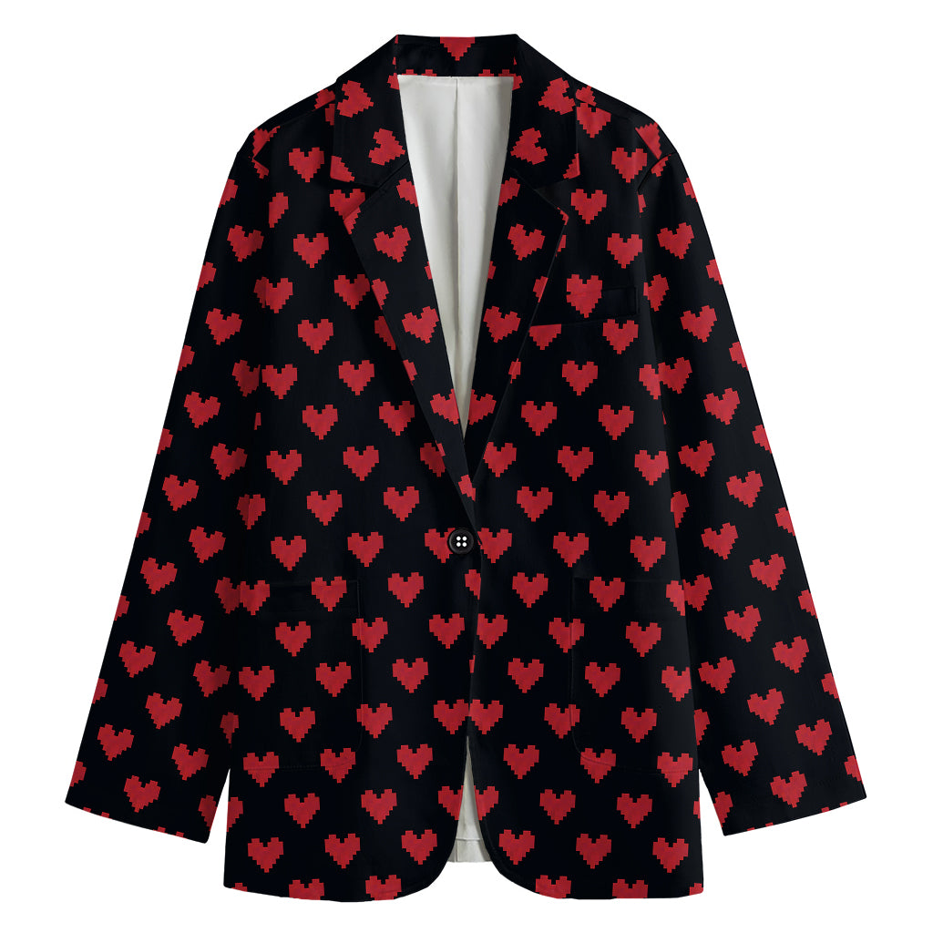 Pixel Heart Pattern Print Women's Blazer