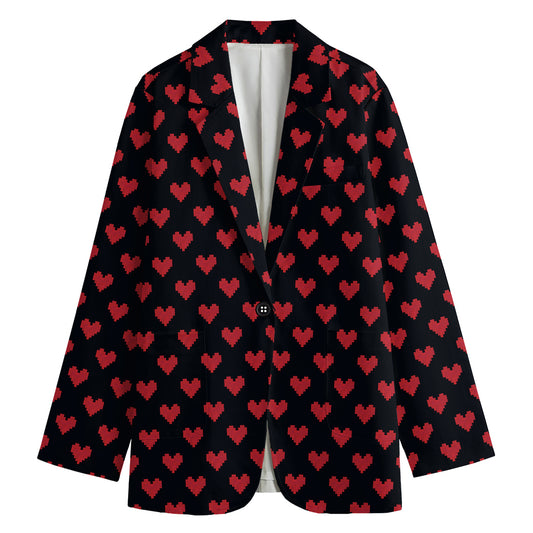 Pixel Heart Pattern Print Women's Blazer