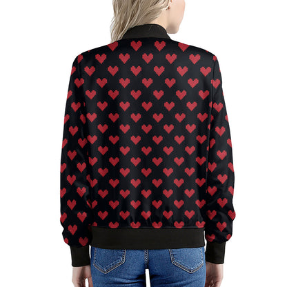 Pixel Heart Pattern Print Women's Bomber Jacket