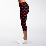 Pixel Heart Pattern Print Women's Capri Leggings