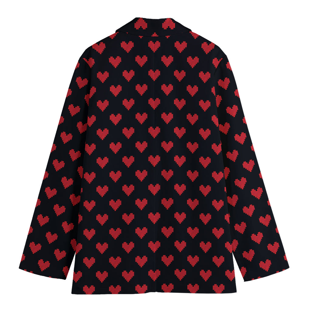 Pixel Heart Pattern Print Women's Cotton Blazer