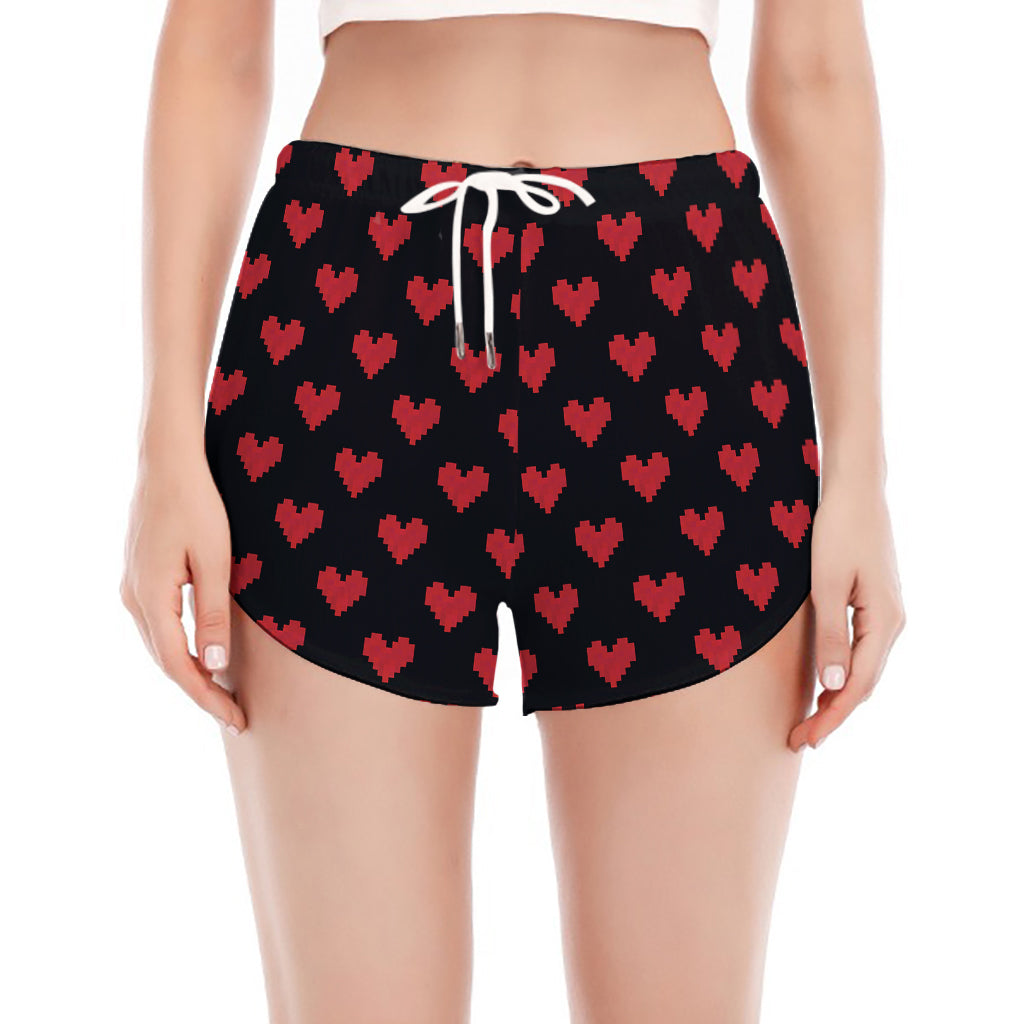Pixel Heart Pattern Print Women's Split Running Shorts