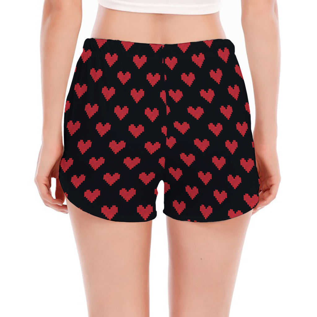 Pixel Heart Pattern Print Women's Split Running Shorts