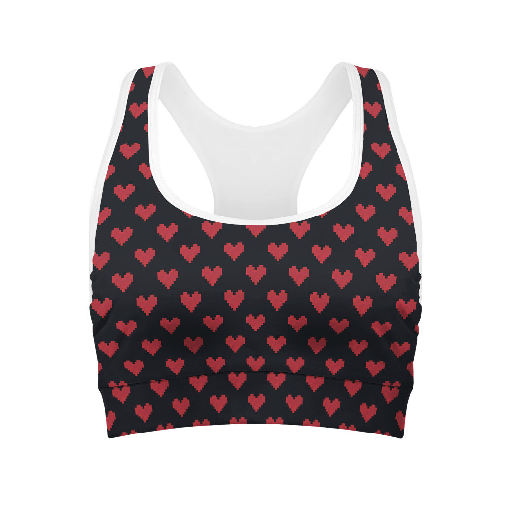 Pixel Heart Pattern Print Women's Sports Bra