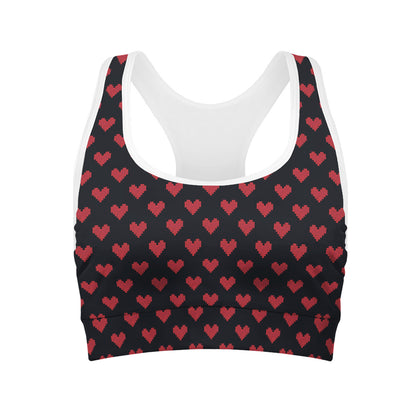 Pixel Heart Pattern Print Women's Sports Bra