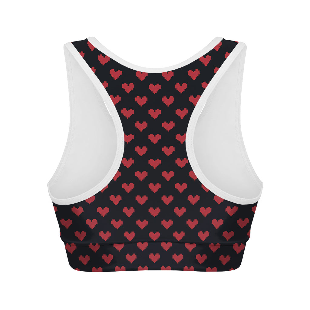 Pixel Heart Pattern Print Women's Sports Bra