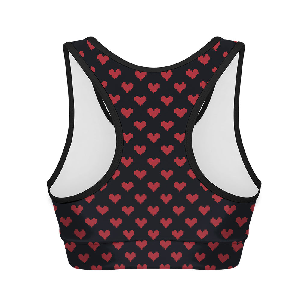 Pixel Heart Pattern Print Women's Sports Bra