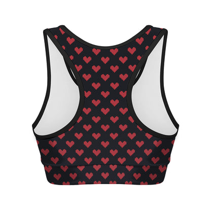 Pixel Heart Pattern Print Women's Sports Bra