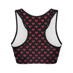 Pixel Heart Pattern Print Women's Sports Bra