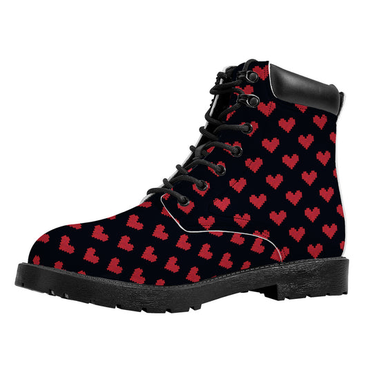 Pixel Heart Pattern Print Work Boots
