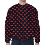 Pixel Heart Pattern Print Zip Sleeve Bomber Jacket