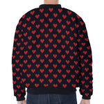 Pixel Heart Pattern Print Zip Sleeve Bomber Jacket