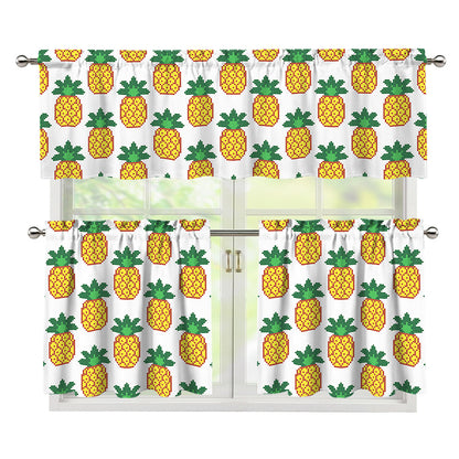 Pixel Pineapple Pattern Print 3 Piece Kitchen Curtains
