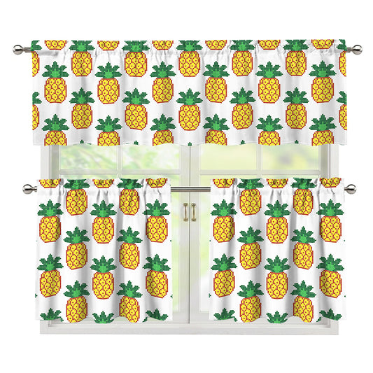Pixel Pineapple Pattern Print 3 Piece Kitchen Curtains