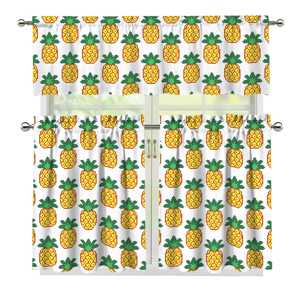 Pixel Pineapple Pattern Print 3 Piece Kitchen Curtains