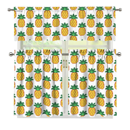 Pixel Pineapple Pattern Print 3 Piece Kitchen Curtains