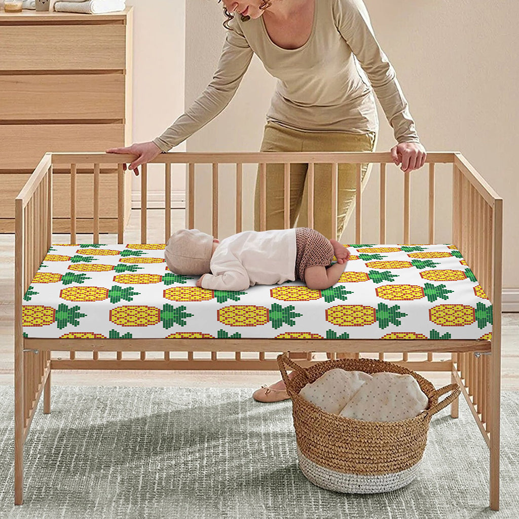Pixel Pineapple Pattern Print Baby Crib Sheet