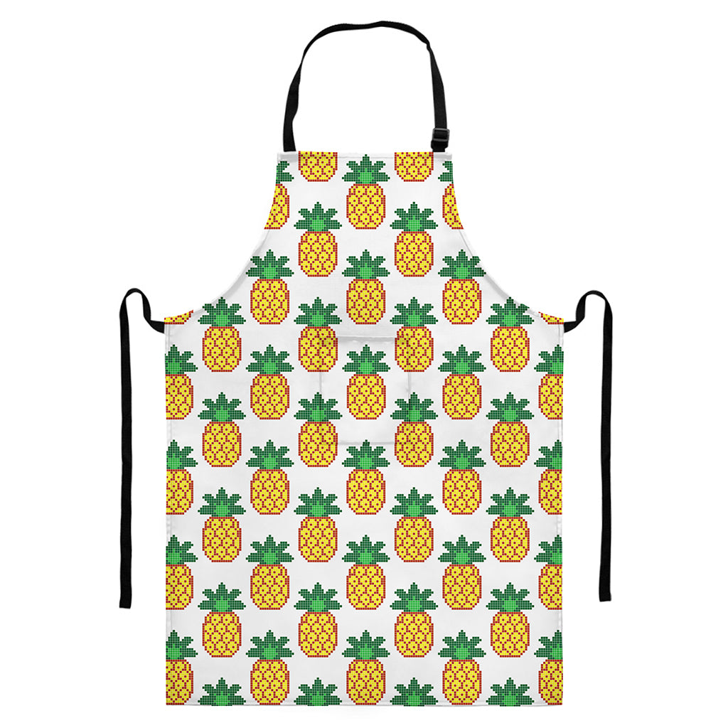Pixel Pineapple Pattern Print Bib Apron With Pocket