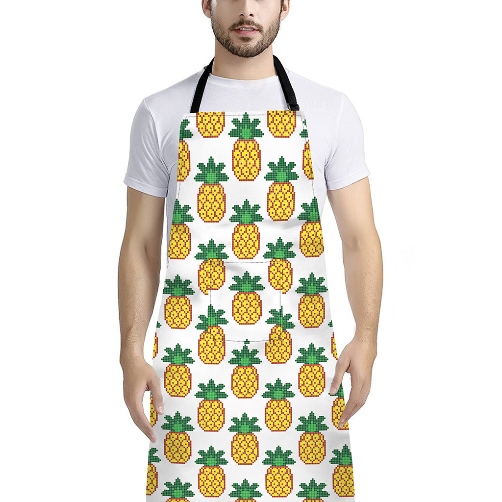 Pixel Pineapple Pattern Print Bib Apron With Pocket