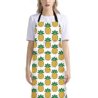 Pixel Pineapple Pattern Print Bib Apron With Pocket