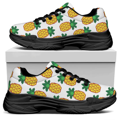 Pixel Pineapple Pattern Print Black Chunky Shoes