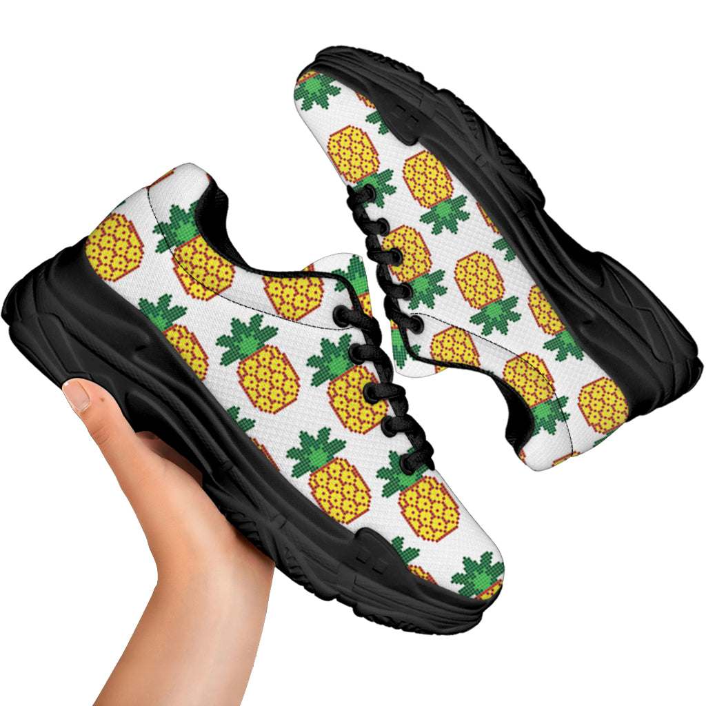 Pixel Pineapple Pattern Print Black Chunky Shoes