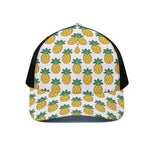 Pixel Pineapple Pattern Print Black Mesh Trucker Cap